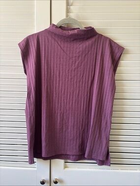 Eileen Fisher Ribbed Mock Neck Sleeveless Top - Plum
